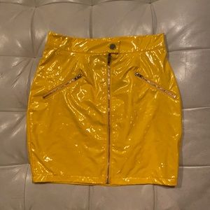 Yellow Pleather Mini Skirt